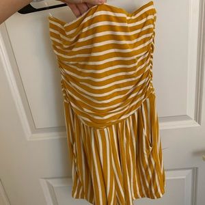 Yellow striped strapless romper